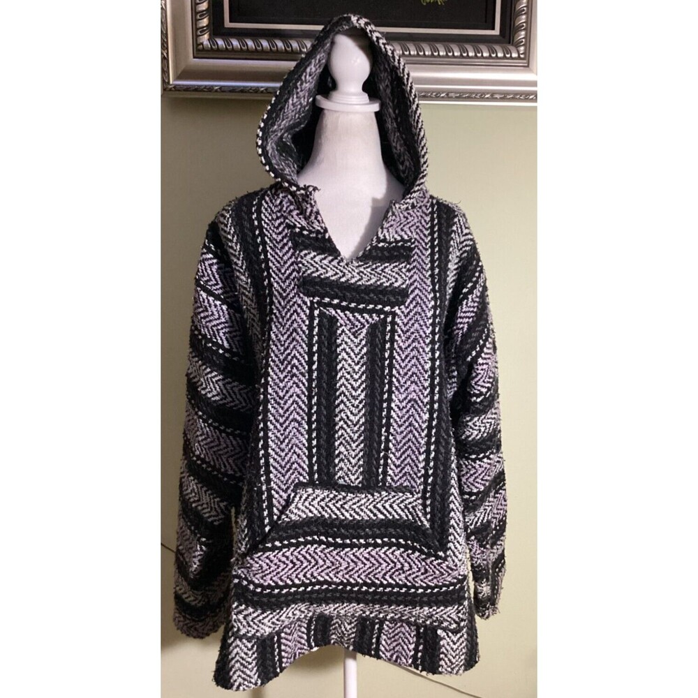 Baja Joe Mexican Purple/Black Hoodie Boho Drug Rug Unisex Size M Jacket Coat